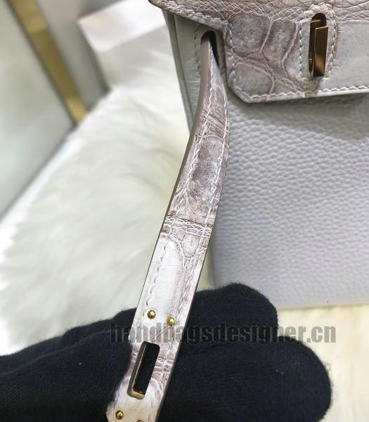 Hermes Birkin 25cm White Real Croc With Togo Leather Golden Metal Top Handle Bag-5