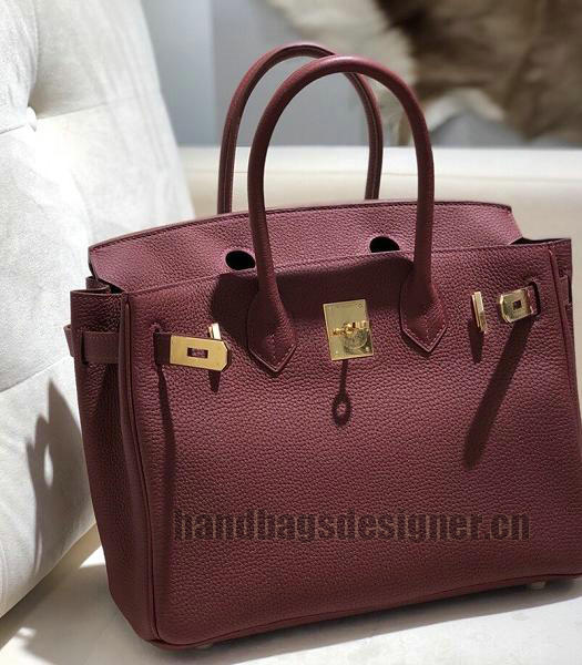 Hermes Birkin 25cm Wine Red Imported Togo Imported Leather Golden Metal Top Handle Bag-6