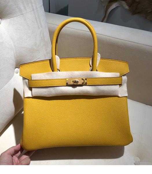 Hermes Birkin 25cm Yellow Imported Togo Imported Leather Golden Metal Top Handle Bag