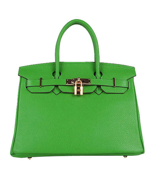 Hermes Birkin 30cm Apple Green Togo Leather Bag Golden Metal