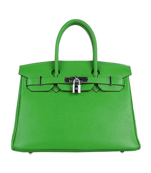 Hermes Birkin 30cm Apple Green Togo Leather Bag Silver Metal
