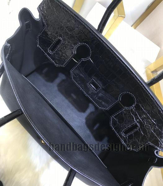 Hermes Birkin 30cm Bag Black Real Croc With Togo Leather Golden Metal-5