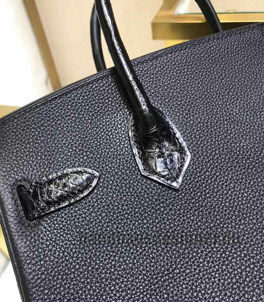 Hermes Birkin 30cm Bag Black Real Croc With Togo Leather Golden Metal-6