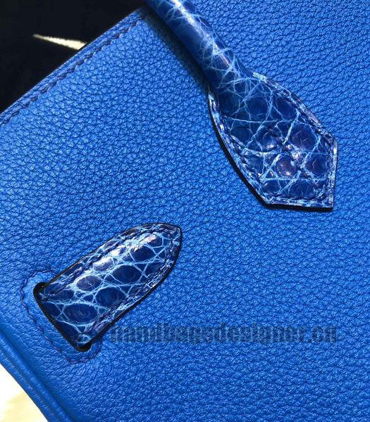 Hermes Birkin 30cm Bag Blue Real Croc With Togo Leather Golden Metal-4