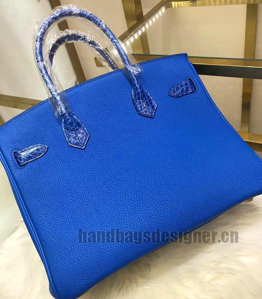 Hermes Birkin 30cm Bag Blue Real Croc With Togo Leather Golden Metal-5