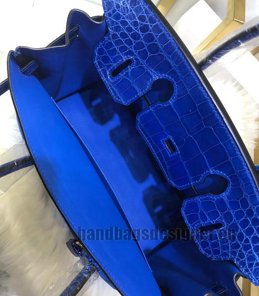 Hermes Birkin 30cm Bag Blue Real Croc With Togo Leather Golden Metal-6