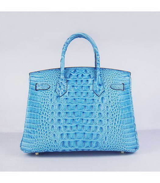 Hermes Birkin 30cm Bag Croc Head Veins Bag in Blue calfskin Gold Metal