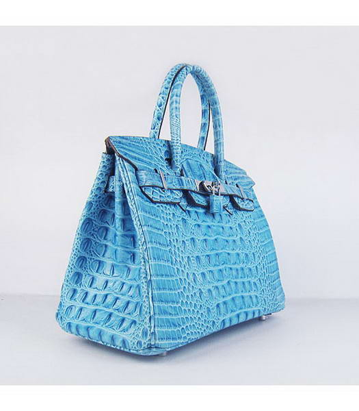 Hermes Birkin 30cm Bag Croc Head Veins Bag in Blue calfskin Silver Metal-1