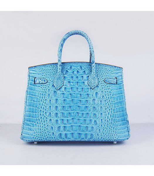 Hermes Birkin 30cm Bag Croc Head Veins Bag in Blue calfskin Silver Metal-2
