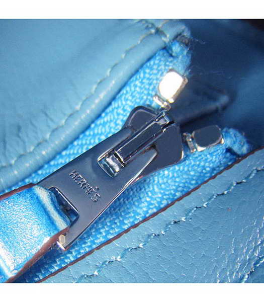 Hermes Birkin 30cm Bag Croc Head Veins Bag in Blue calfskin Silver Metal-7