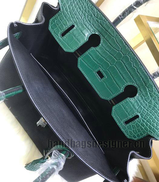 Hermes Birkin 30cm Bag Green Real Croc With Black Togo Leather Golden Metal-3