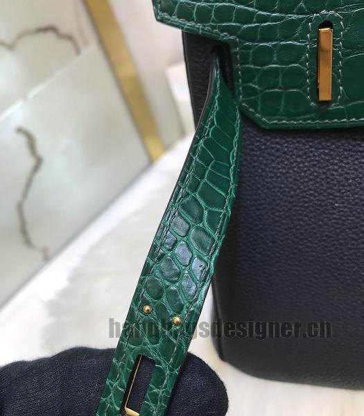 Hermes Birkin 30cm Bag Green Real Croc With Black Togo Leather Golden Metal-4