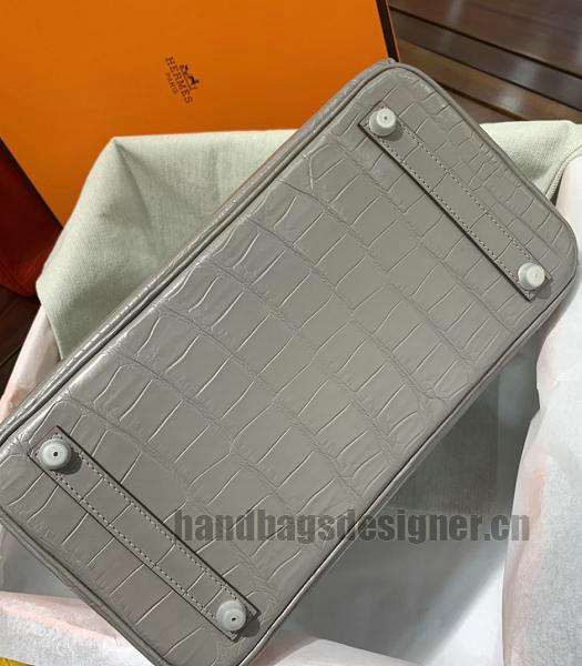 Hermes Birkin 30cm Bag Grey Real Croc Leather Silver Metal-1