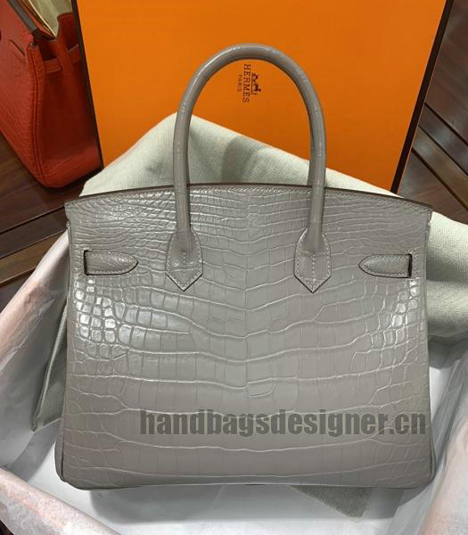 Hermes Birkin 30cm Bag Grey Real Croc Leather Silver Metal-2