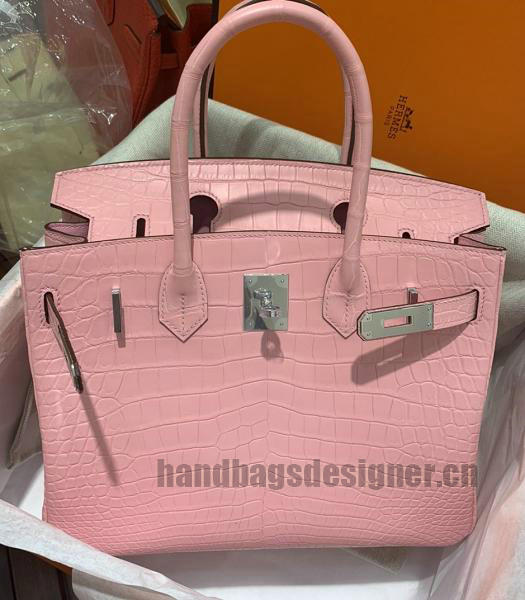 Hermes Birkin 30cm Bag Pink Real Croc Leather Silver Metal-3