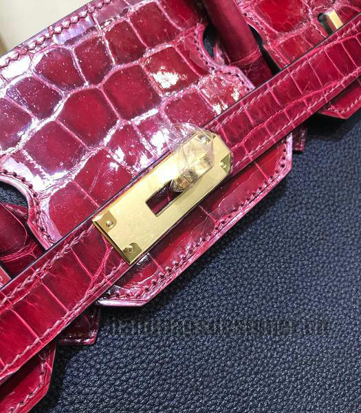 Hermes Birkin 30cm Bag Red Real Croc With Black Togo Leather Golden Metal-1