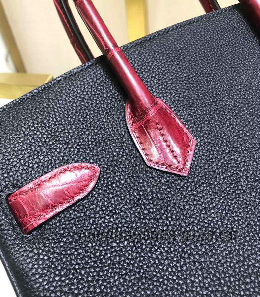 Hermes Birkin 30cm Bag Red Real Croc With Black Togo Leather Golden Metal-4