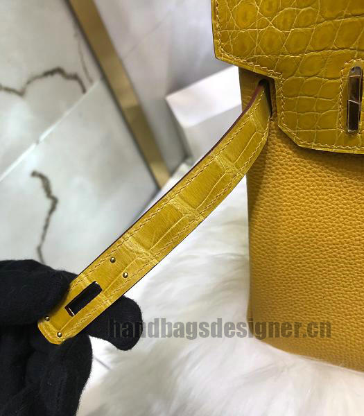 Hermes Birkin 30cm Bag Yellow Real Croc With Togo Leather Golden Metal-5