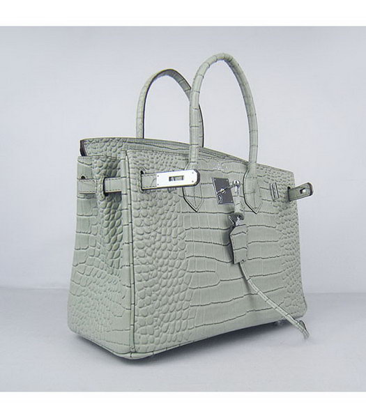 Hermes Birkin 30cm Crocodile Veins Handbags in Silver Grey Calfskin (Silver) -3