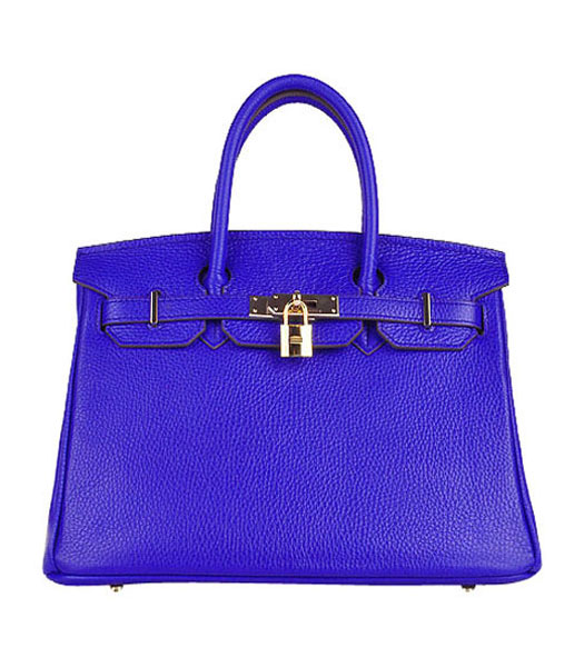 Hermes Birkin 30cm Electric Blue Calfskin Leather Bag Golden Metal