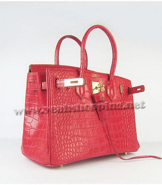 Hermes Birkin 30CM Handbag Red Ccrocodile with Golden Lock-3