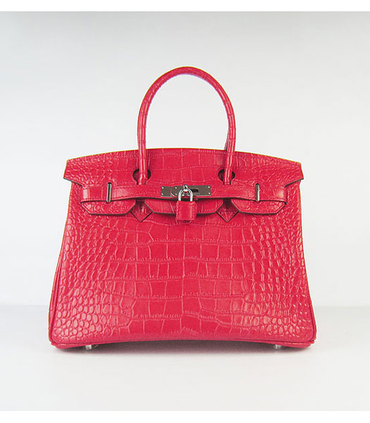 Hermes Birkin 30CM Handbag Red Ccrocodile with Silver Lock