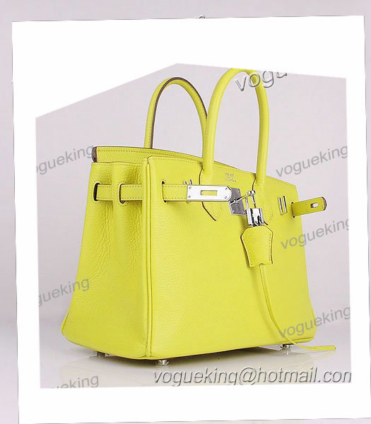 Hermes Birkin 30cm Lemon Yellow Togo Leather Bag Silver Metal-3