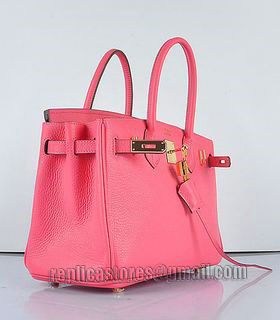 Hermes Birkin 30cm Lipstick Pink Togo Leather Bag Golden Metal-3