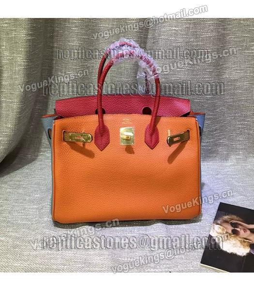 Hermes Birkin 30cm Orange&Red Mixed Colors Leather Handle Bag-1