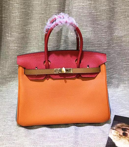 Hermes Birkin 30cm Orange&Red Mixed Colors Leather Handle Bag