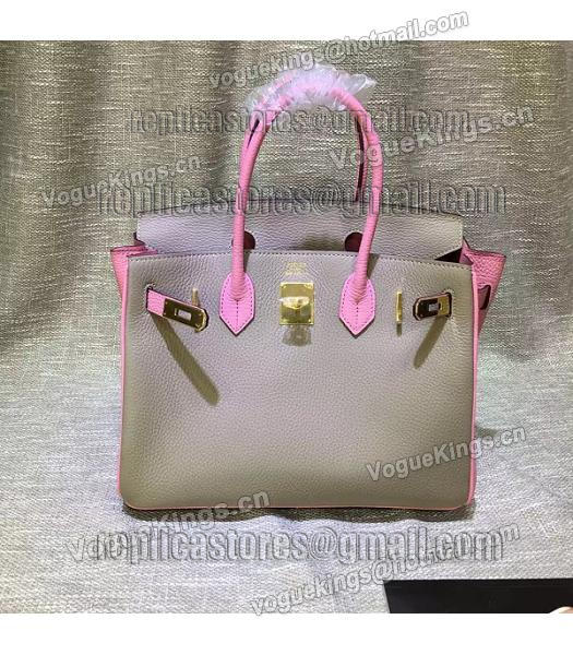 Hermes Birkin 30cm Pink&Grey Mixed Colors Leather Handle Bag-1