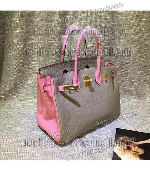 Hermes Birkin 30cm Pink&Grey Mixed Colors Leather Handle Bag-3