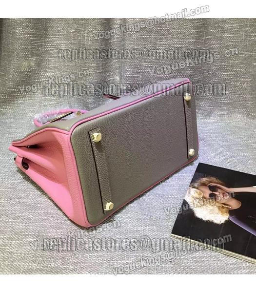 Hermes Birkin 30cm Pink&Grey Mixed Colors Leather Handle Bag-4