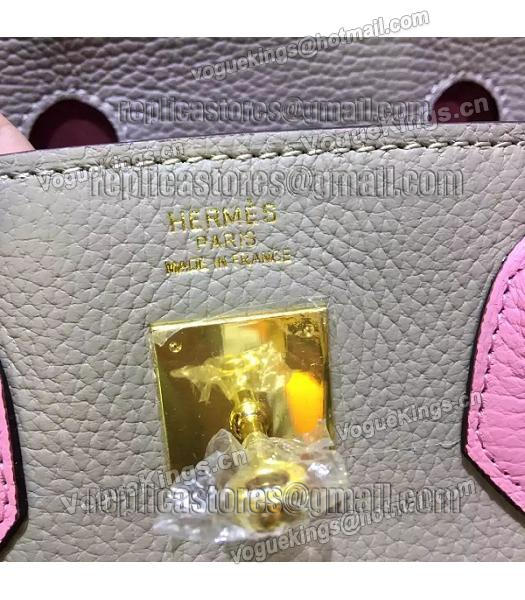 Hermes Birkin 30cm Pink&Grey Mixed Colors Leather Handle Bag-5