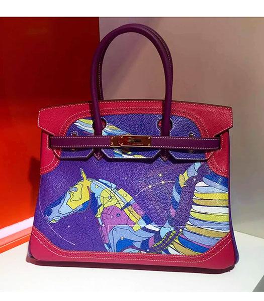 Hermes Birkin 30cm Red&Purple Original Leather Lace Top Handle Bag