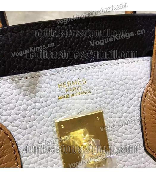 Hermes Birkin 30cm White&Black Mixed Colors Leather Handle Bag-6