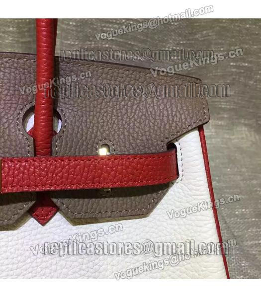 Hermes Birkin 30cm White&Khaki Mixed Colors Leather Handle Bag-5
