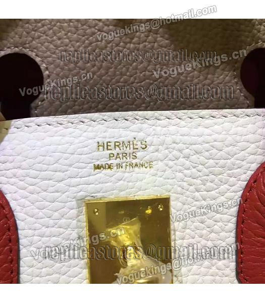 Hermes Birkin 30cm White&Khaki Mixed Colors Leather Handle Bag-7