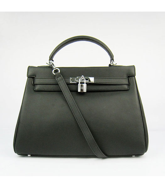 Hermes Birkin 32cm Black Plain Veins Bag Silver