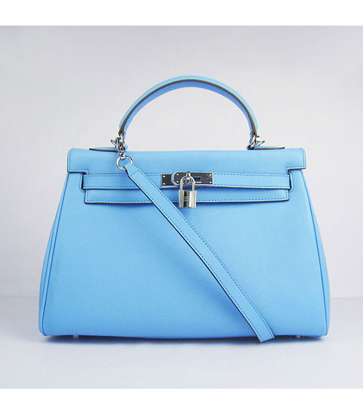 Hermes Birkin 32cm Light Blue Plain Veins Bag Silver