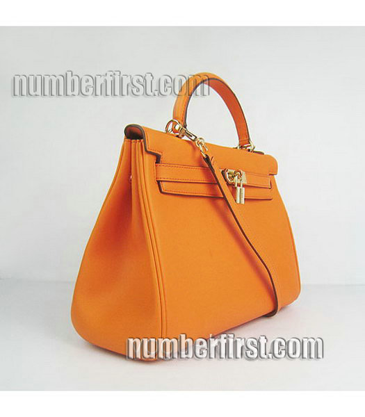 Hermes Birkin 32cm Orange Plain Veins Bag Gold-1
