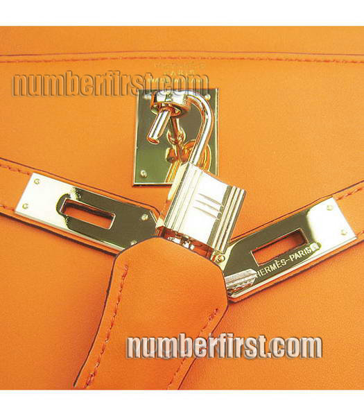 Hermes Birkin 32cm Orange Plain Veins Bag Gold-6