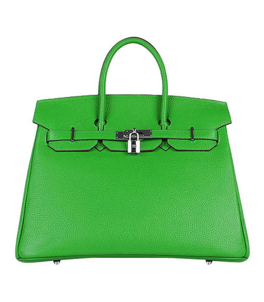 Hermes Birkin 35cm Apple Green Togo Leather Bag Silver Metal