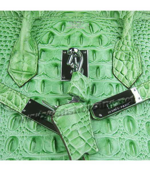 Hermes Birkin 35cm Bag Green Croc Head Veins Leather Silver Metal-5