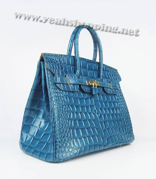 Hermes Birkin 35cm Bag Middle Blue Big Croc Veins Leather Golden Metal-1