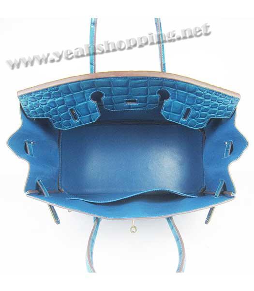 Hermes Birkin 35cm Bag Middle Blue Big Croc Veins Leather Golden Metal-5