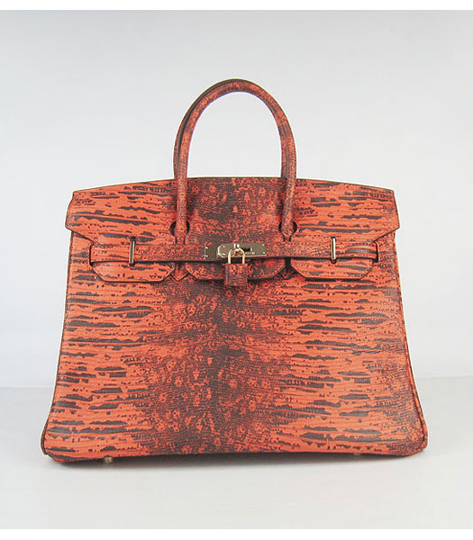 Hermes Birkin 35cm Bag Orange Lizard Veins Leather Golden Metal