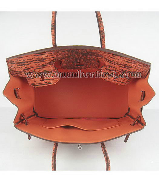 Hermes Birkin 35cm Bag Orange Lizard Veins Leather Silver Metal-6