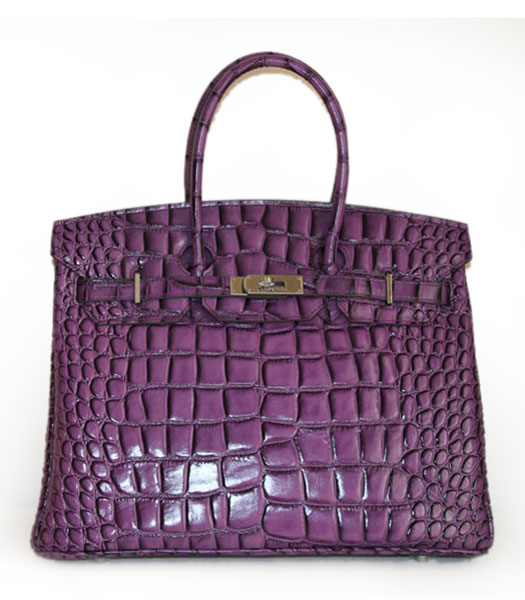 Hermes Birkin 35cm Bag Purple Croc Veins Bag Silver Metal