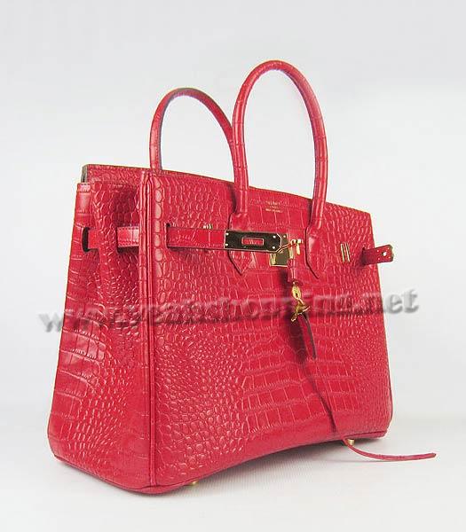 Hermes Birkin 35cm Bag Red Croc Veins Leather Golden Metal-3